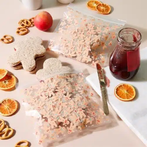 Pme 20 kerst plastic herbruikbare feestzakjes - peperkoekman - afbeelding 3