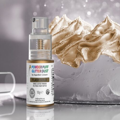 Sugarflair powder pump - flash gold - 10g bij cake, bake & love 9