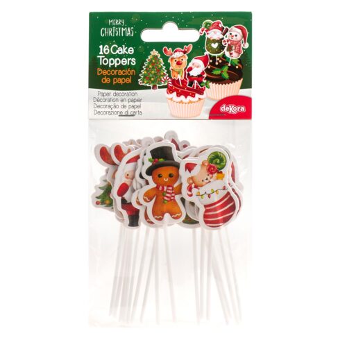 Cupcake prikkers kerst pk/16 - afbeelding 3