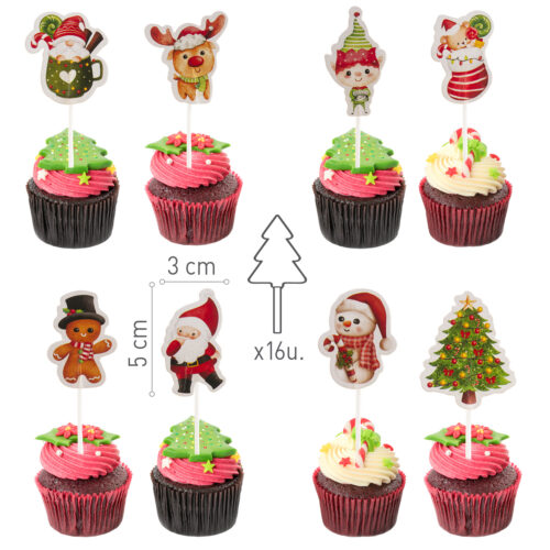 Cupcake prikkers kerst pk/16 - afbeelding 4