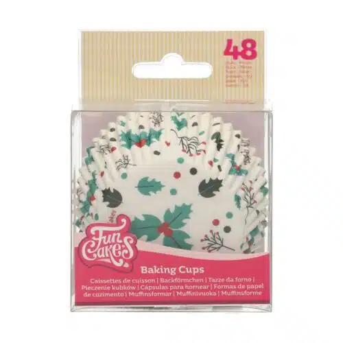 Funcakes baking cups holly leaf pk/48