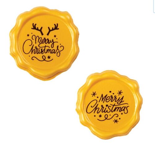 Chocolade lakzegel merry christmas goudgeel 12 stuks