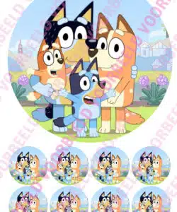 Eetbare Taartprint Bluey - 18 cm rond rond + 8 cupcake rondjes