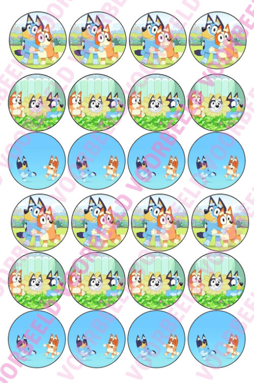 Eetbare cupcakeprint bluey - 24 cupcake rondjes