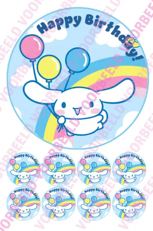 Eetbare taartprint cinnamon roll - 18 cm rond rond + 8 cupcake rondjes