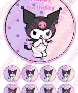 Eetbare Taartprint Kuromi - 18 cm rond rond + 8 cupcake rondjes