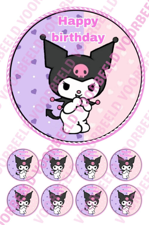 Eetbare taartprint kuromi - 18 cm rond rond + 8 cupcake rondjes