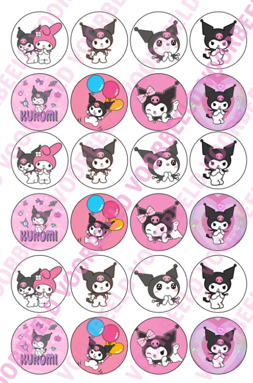 Eetbare cupcakeprint kuromi 2 - 24 cupcake rondjes