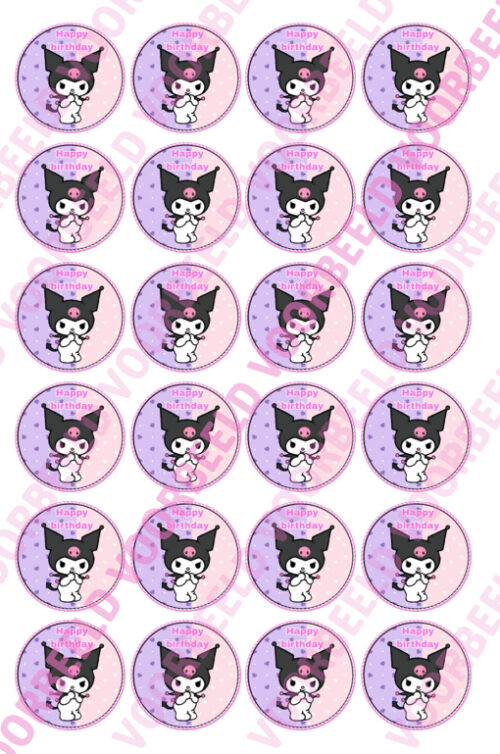 Eetbare cupcakeprint kuromi - 24 cupcake rondjes