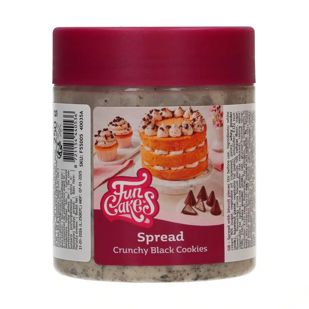 Funcakes spread - crunchy black cookies 250g bij cake, bake & love 5 Funcakes spread - crunchy black cookies 250g