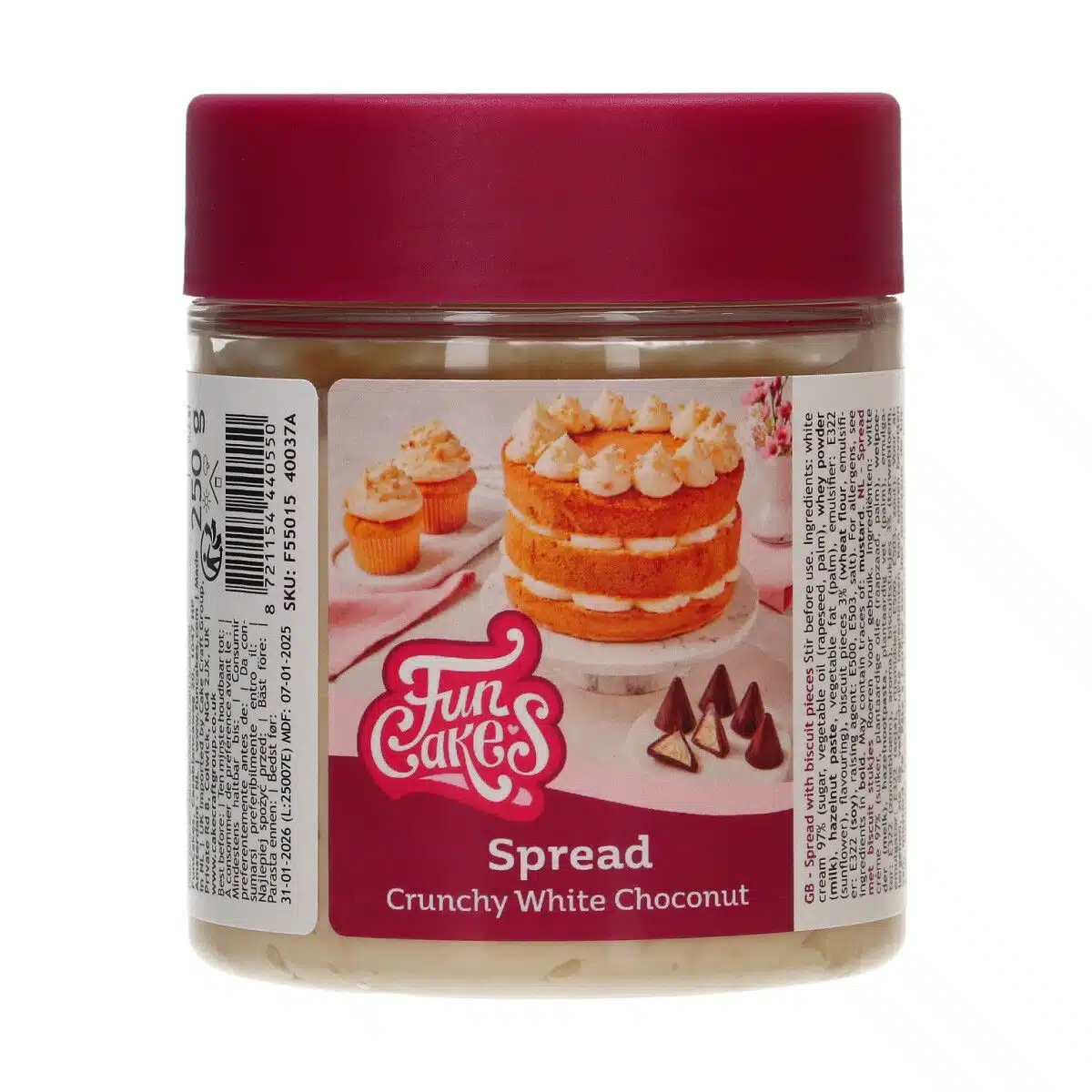 Funcakes spread - crunchy witte choconut 250g bij cake, bake & love 5 Funcakes spread - crunchy witte choconut 250g