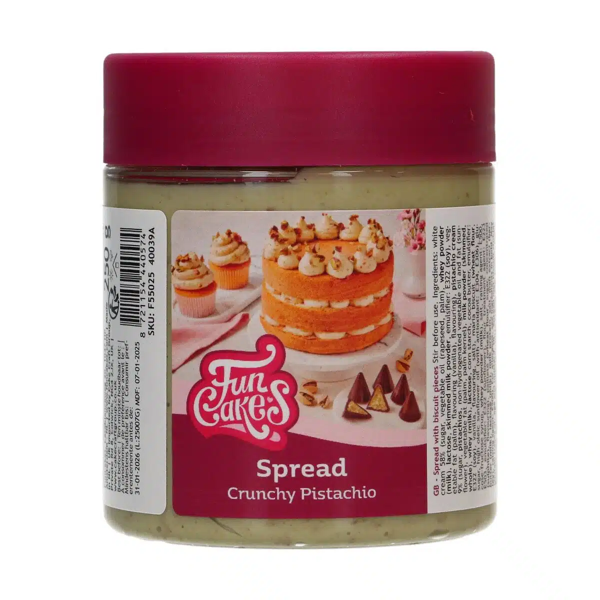 Funcakes spread - crunchy pistache 250g bij cake, bake & love 6 Funcakes spread - crunchy pistache 250g - afbeelding 2