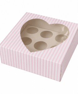 Cupcake doos 8 stuks met venster ROZE-WIT GESTREEPT