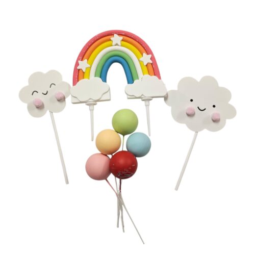 Wolk & regenboog taart decoratieset