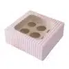 Cupcake doos 8 stuks met vierkant venster roze-wit gestreept bij cake, bake & love 1
