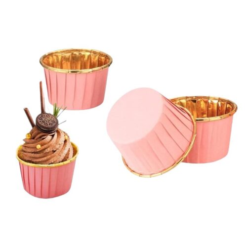 Cupcake cups roze & goud pk/50