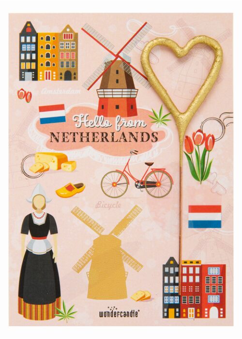 Mini wondercard met vuursterretje - hello from the netherlands