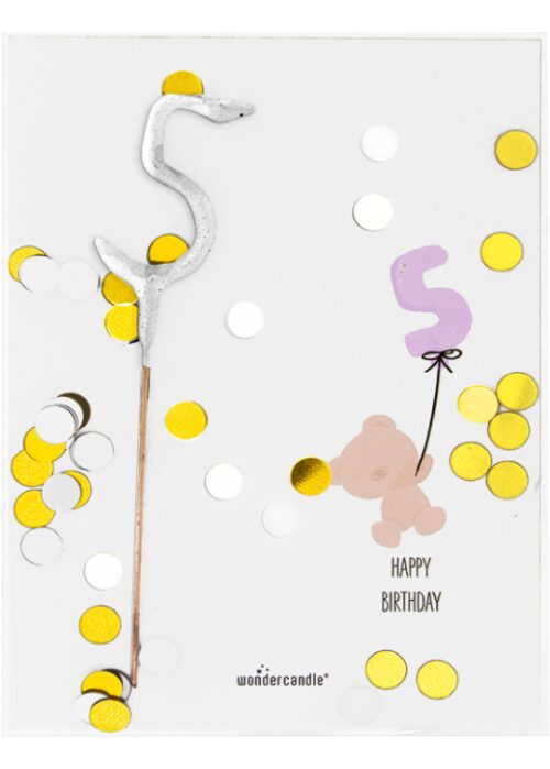 Mini wondercard met vuursterretje - happy birthday five