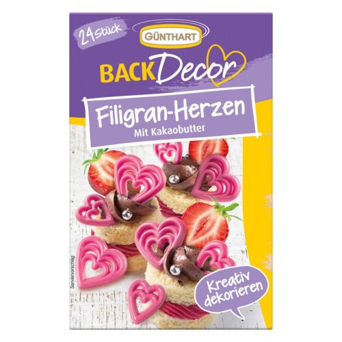 Günthart chocoladedecoratie hartjes roze 24st.