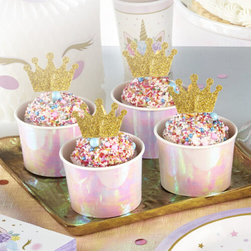 Glitter crown cupcake toppers gold 12 stuks - afbeelding 2