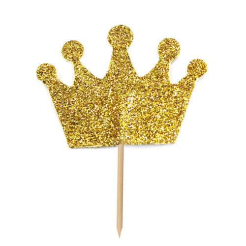 Glitter crown cupcake toppers gold 12 stuks