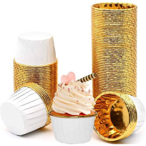 Cupcake cups wit & goud pk/50