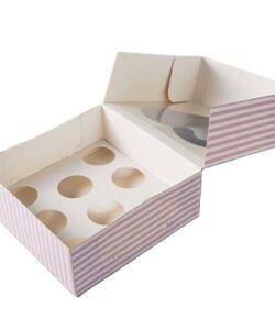 Alternative view of Cupcake doos 8 stuks met venster ROZE-WIT GESTREEPT