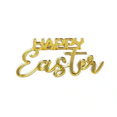Caketopper acryl goud happy easter 5 stuks