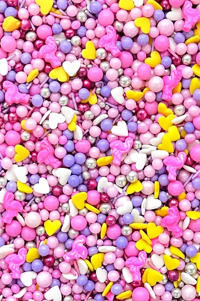Sprinkley sprinkles - flamingo mix 80 gram bij cake, bake & love 5 Sprinkley sprinkles - flamingo mix 80 gram