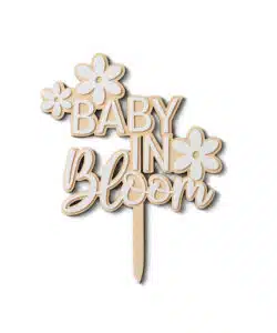 Caketopper Hout & Wit Acryl Baby in Bloom