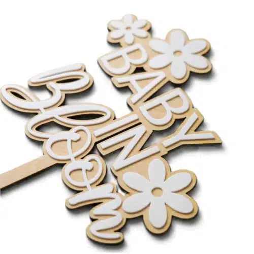Caketopper hout & wit acryl baby in bloom - afbeelding 2