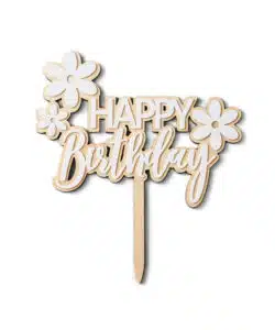 Caketopper Hout & Wit Acryl Happy Birthday