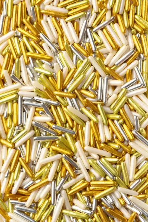 Sprinkley sprinkles - rods white, gold & silver mix 80 gram