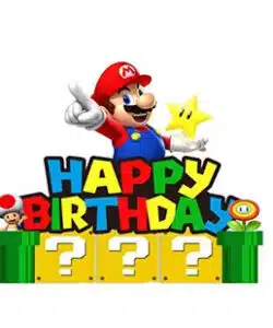 Caketopper Mario Brothers Happy Birthday Vraagteken Blokken