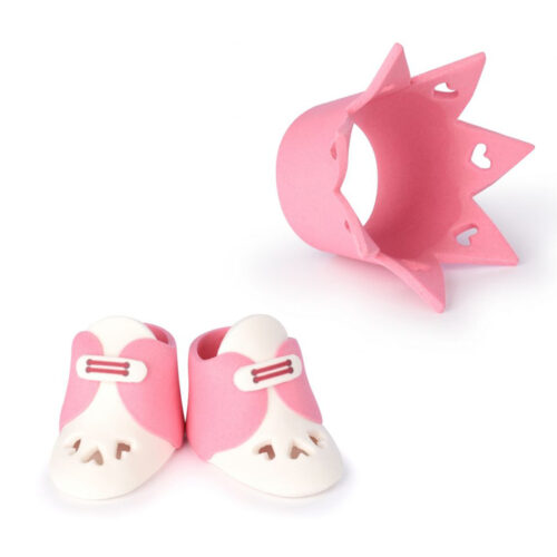 Suikerdecoratie kit babyshoentjes & kroon roze - afbeelding 2
