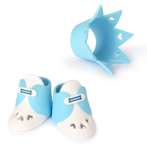 Suikerdecoratie kit babyshoentjes & kroon blauw - afbeelding 2