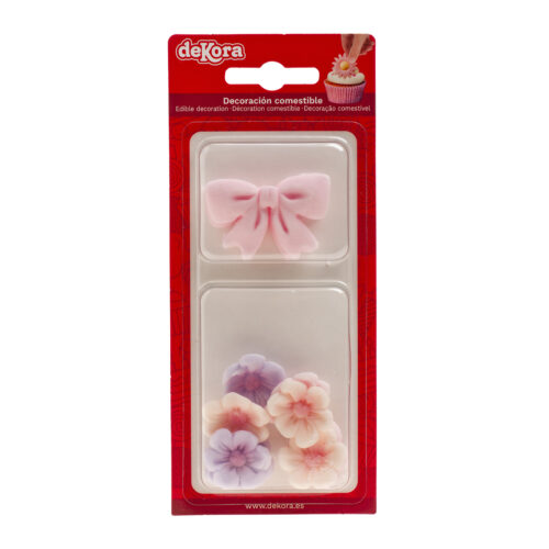 Dekora suiker bloemen & roze strikken 10 stuks