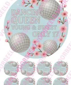 Eetbare Taartprint Dancing Queen - 18 cm rond rond + 8 cupcake rondjes