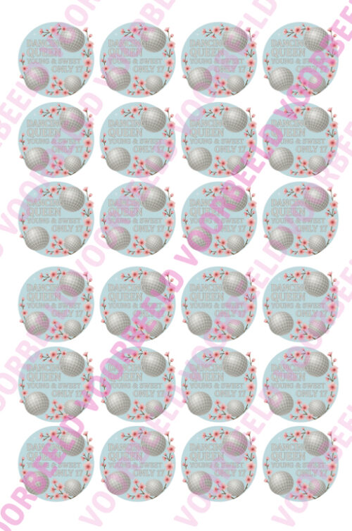 Eetbare cupcakeprint dancing queen - 24 cupcake rondjes