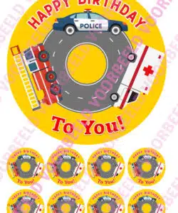 Eetbare Taartprint Hulpdiensten 2 - 18 cm rond + 8 cupcake rondjes