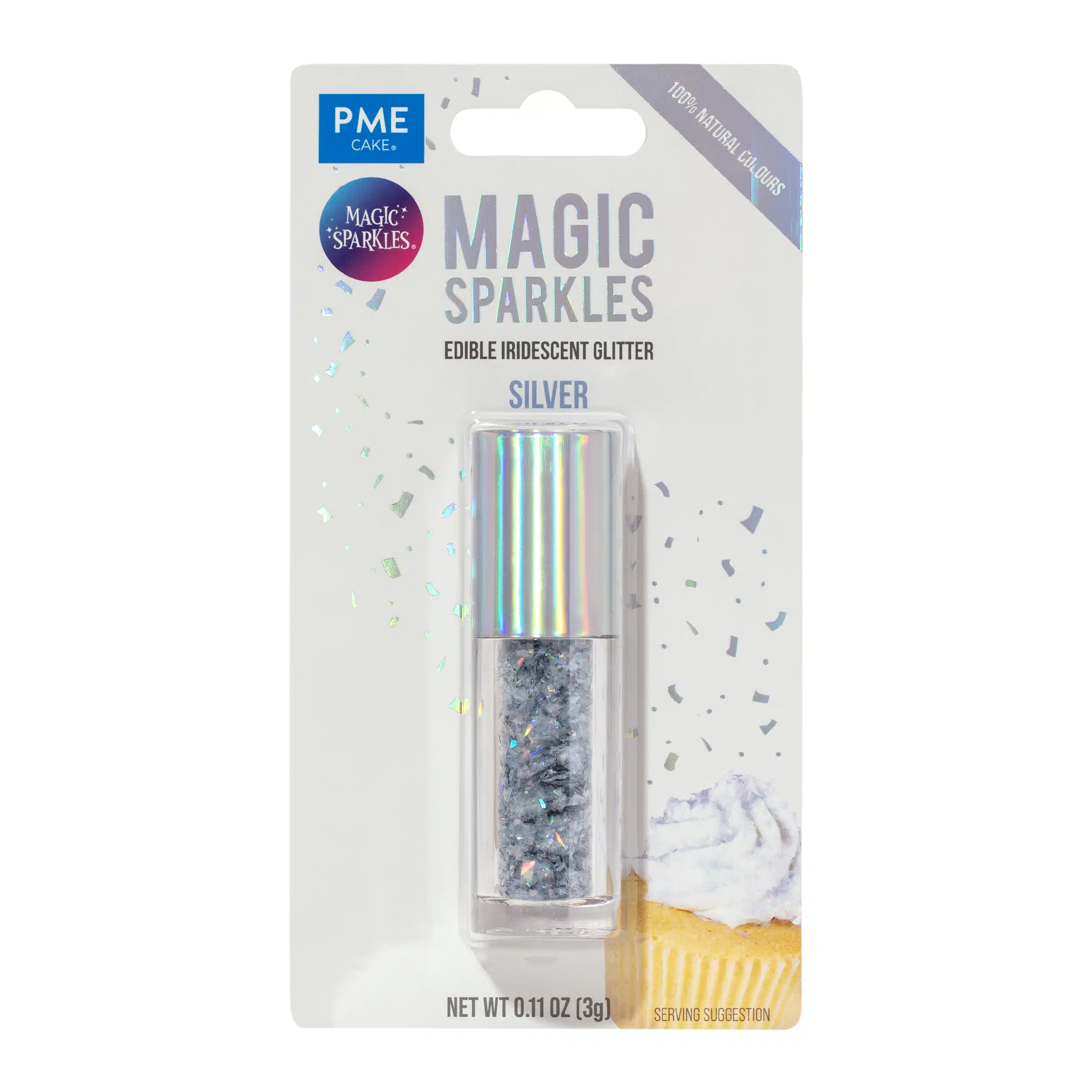 Magic sparkles edible glitter – silver (3g) bij cake, bake & love 5 Magic sparkles edible glitter – silver (3g)