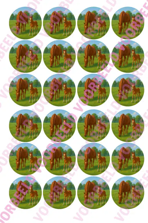 Eetbare cupcakeprint paard met veulen - 24 cupcake rondjes bij cake, bake & love 5 Eetbare cupcakeprint paard met veulen - 24 cupcake rondjes