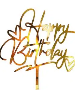 Caketopper Acryl Gold Happy Birthday Hearts