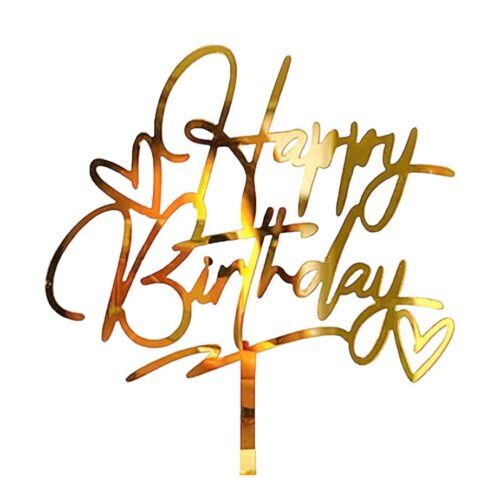 Caketopper acryl gold happy birthday hearts
