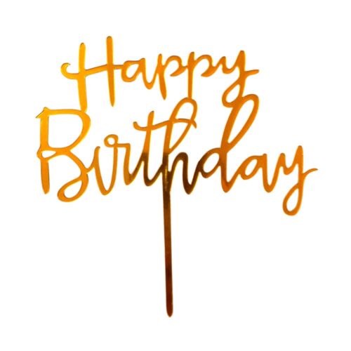 Caketopper happy birthday licht goud versie 4