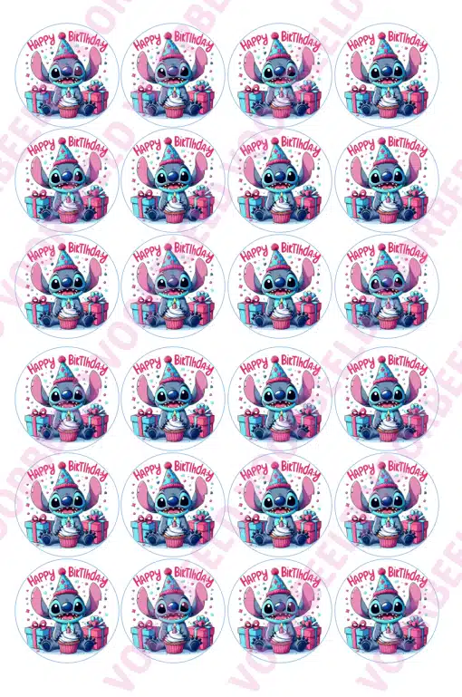 Eetbare cupcakeprint stitch 3 - 24 cupcake rondjes bij cake, bake & love 5 Eetbare cupcakeprint stitch 3 - 24 cupcake rondjes