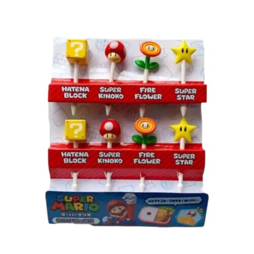 Plastic cupcake prikkers mario set/8