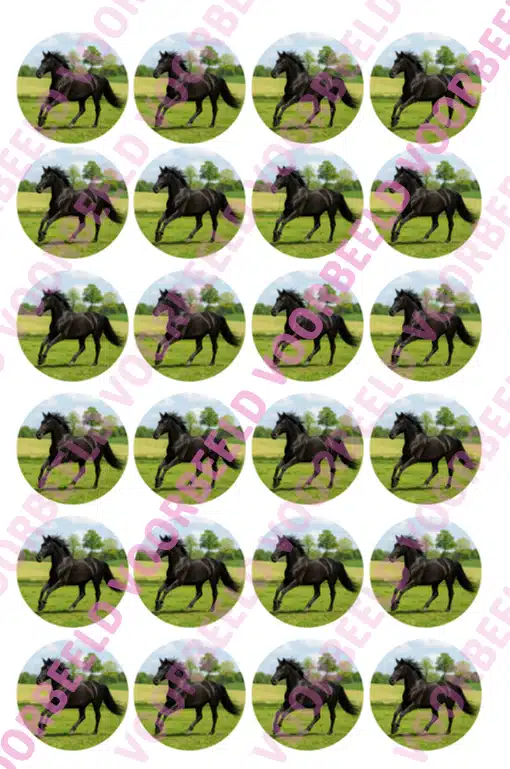 Eetbare cupcakeprint zwart paard - 24 cupcake rondjes bij cake, bake & love 5 Eetbare cupcakeprint zwart paard - 24 cupcake rondjes