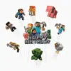 Caketopper + cupcake prikkers minecraft happy birthday versie 2 bij cake, bake & love 3