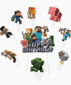 Caketopper + Cupcake Prikkers Minecraft Happy Birthday versie 2